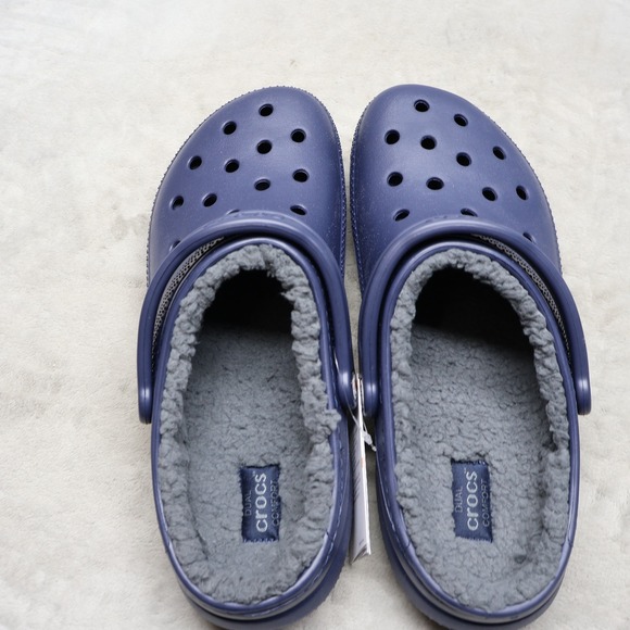 Crocs Men 12 Clog Blue Classic Lined Fleece Light Comfort Slip On Indoor NEW